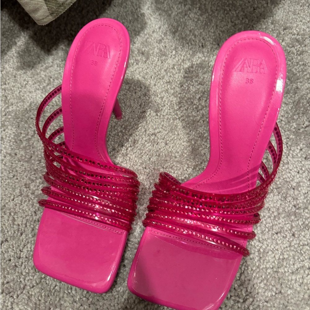 Zara pink shoes heels sandals open toe new Barbie
